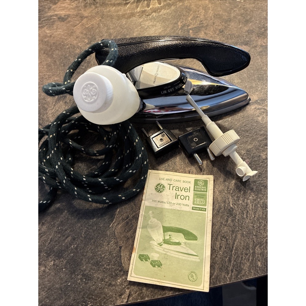 Vintage General Electric F-49 Travel Iron with ALL original parts, manual, etc..